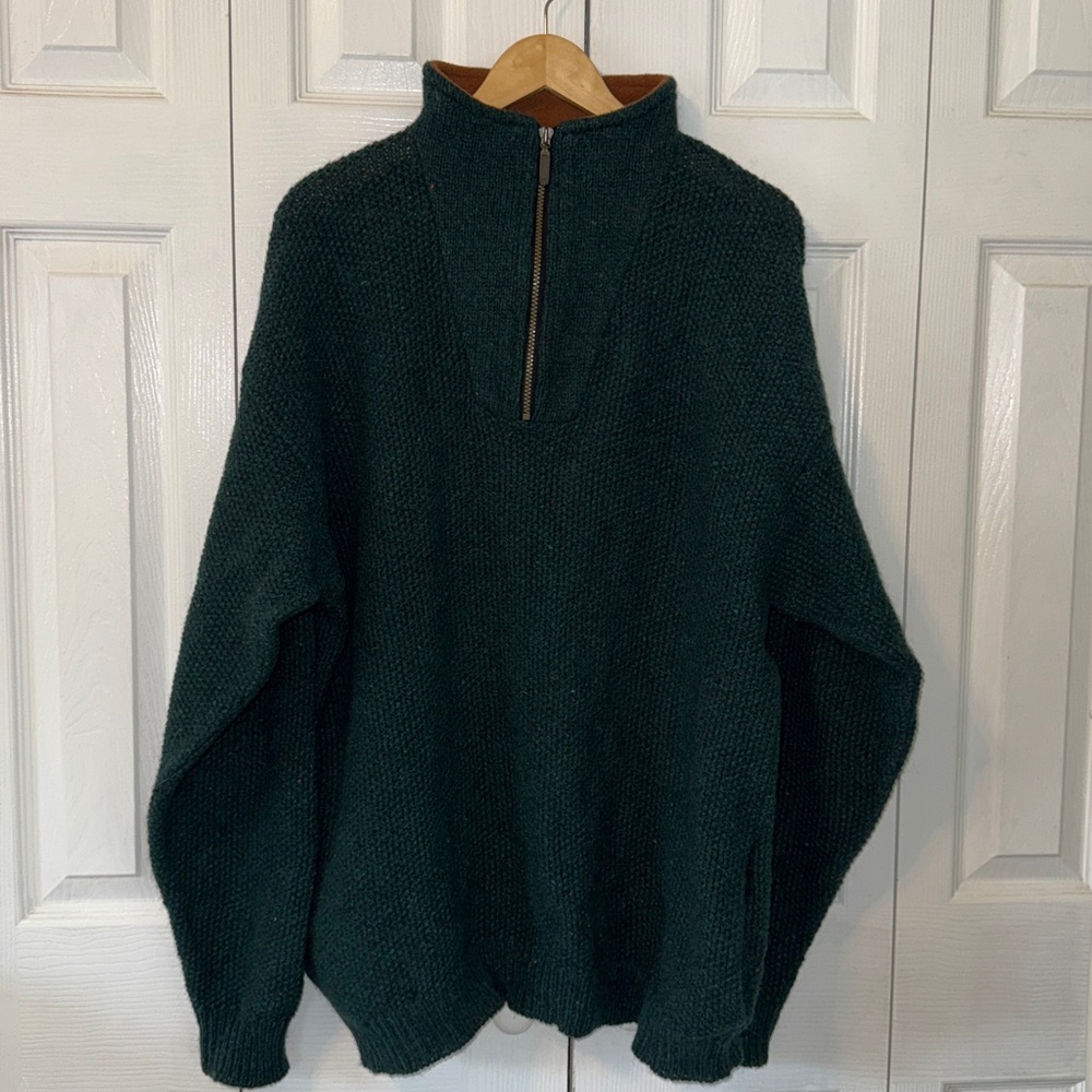 Vintage Orvis 1/4 Zip Pullover Sweater -Pockets- Wool Blend -Green Sz XL